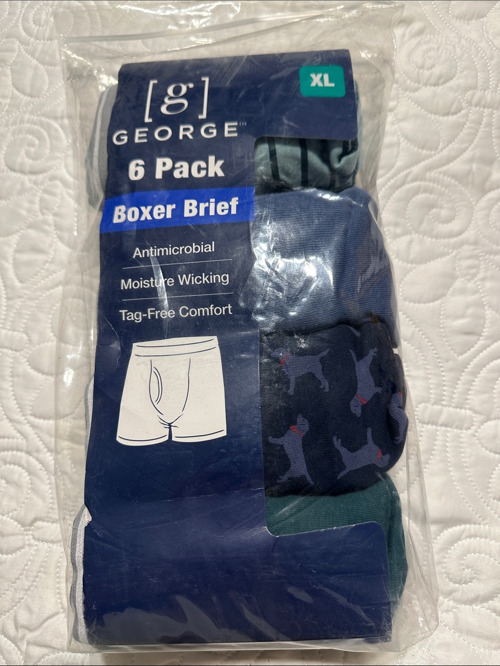 George Men's 5 Pack Boxer Briefs - Navy, Blue, Green - XL